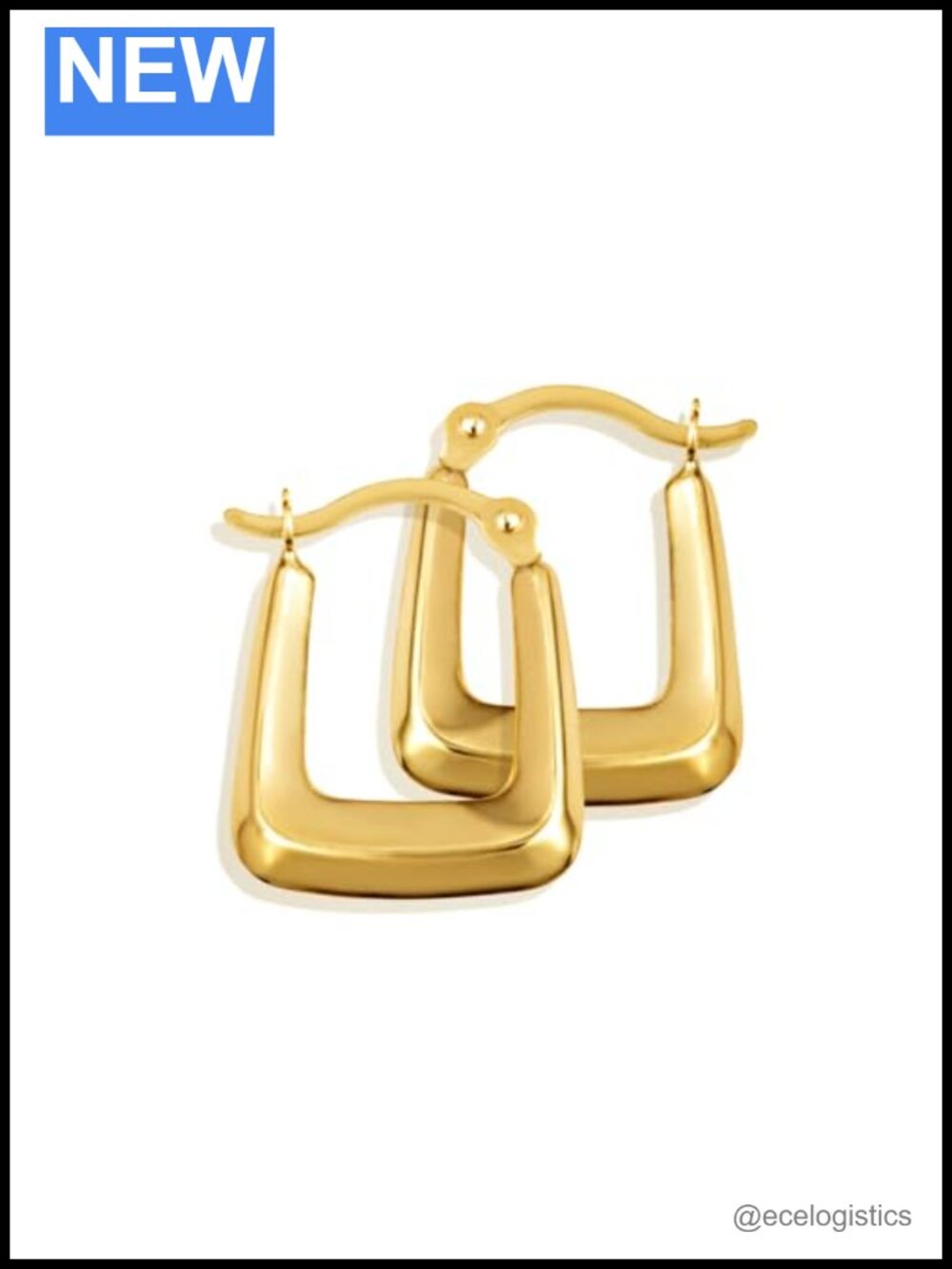 Solid 10K Yellow Gold Square Hoop Earrings Hinged Hoop Women's Jewelry
